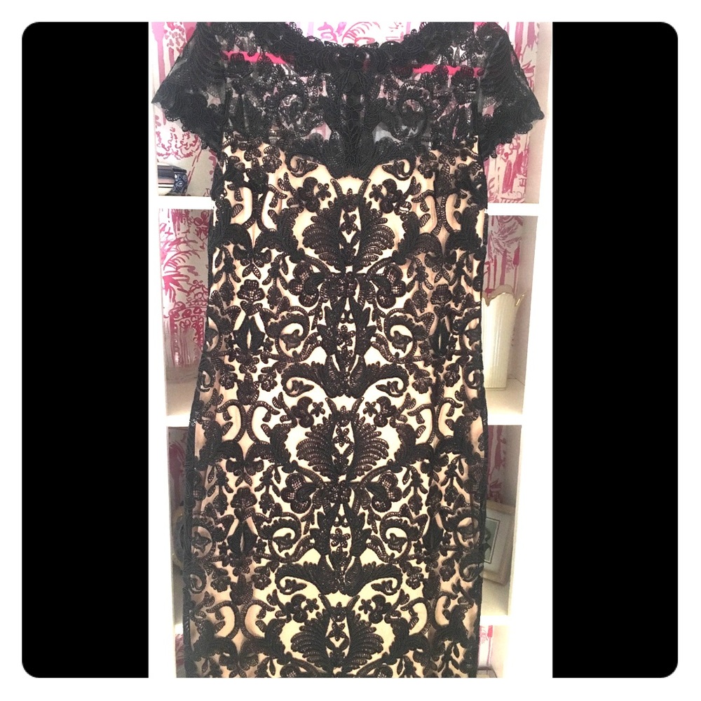 Tadashi Shoji short black lace dress